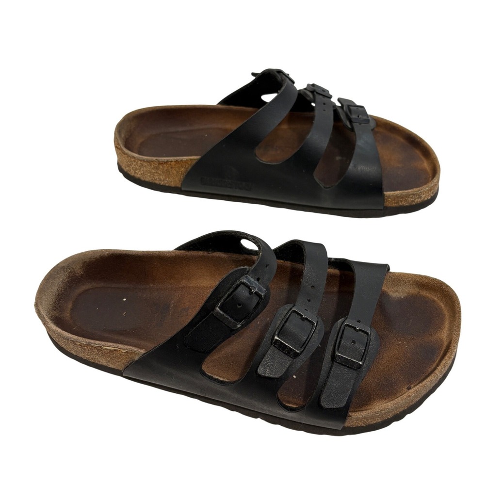 Birkenstock Florida Fresh Black Three Strap Slide Sandals Womens Size 38